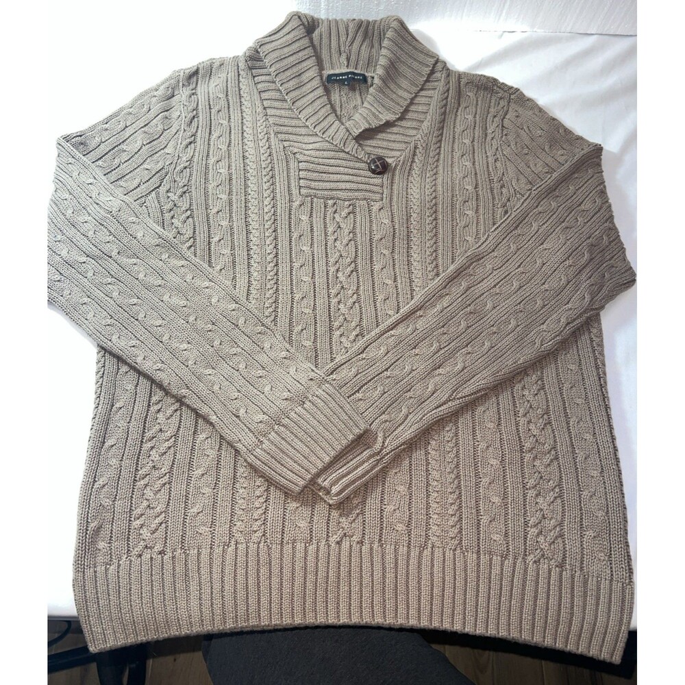 Men’s Jeanne Pierre Cable Knit Sweater Shawl‎ Collar Size Large Brown